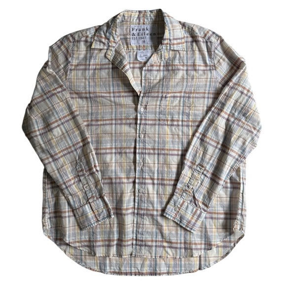 Frank & Eileen Eileen Relaxed Button-Up Shirt in Sand Purple Plaid M Medium - Picture 2 of 11